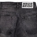 BLACK GATHERED STRAIGHT-FIT JEANS