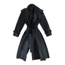 BLACK FOIL DOUBLE BREASTED TO MIDCALF TRENCH COAT