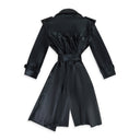 BLACK FOIL DOUBLE BREASTED TO MIDCALF TRENCH COAT