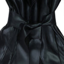 BLACK FOIL DOUBLE BREASTED TO MIDCALF TRENCH COAT