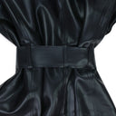 BLACK FOIL DOUBLE BREASTED TO MIDCALF TRENCH COAT