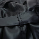BLACK FOIL DOUBLE BREASTED TO MIDCALF TRENCH COAT