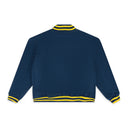 NAVY OVERSIZED LOGO TERRY VARSITY JACKET
