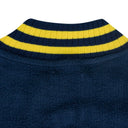 NAVY OVERSIZED LOGO TERRY VARSITY JACKET