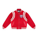 RED SATIN VARSITY JACKET