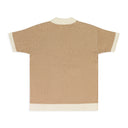 BROWN CONTRAST KNIT BUTTON-UP POLO