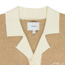 BROWN CONTRAST KNIT BUTTON-UP POLO