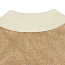 BROWN CONTRAST KNIT BUTTON-UP POLO