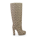 Brown And Beige Mini Diamonds Knee High Boots