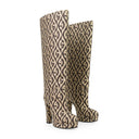 Brown And Beige Mini Diamonds Knee High Boots