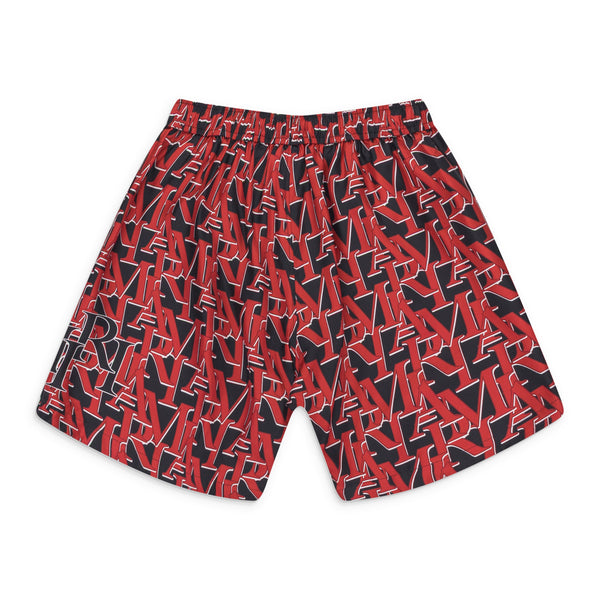 Black/Red Staggered Logo Shorts