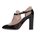 BLACK/TAN SCARPE VELVET ANKLE STRAP HEELS