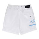 White MA Bar Logo Swim Trunks