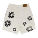 White Cotton Wreath Denim Shorts