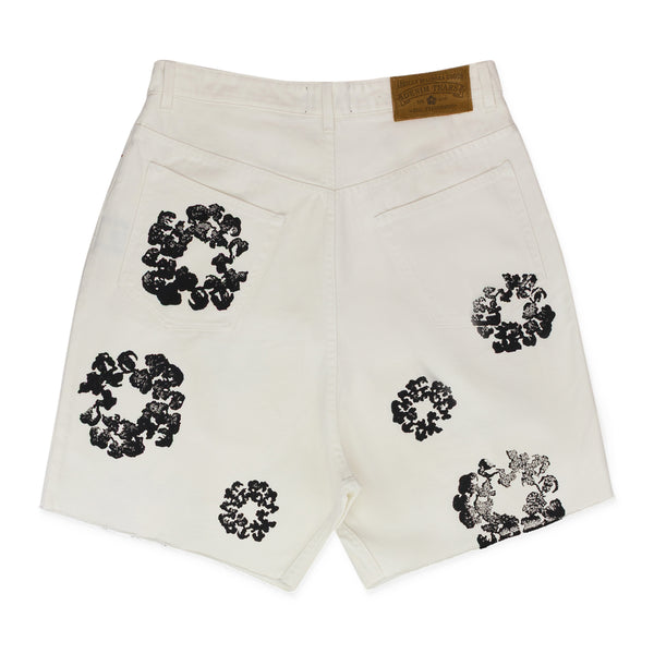 White Cotton Wreath Denim Shorts
