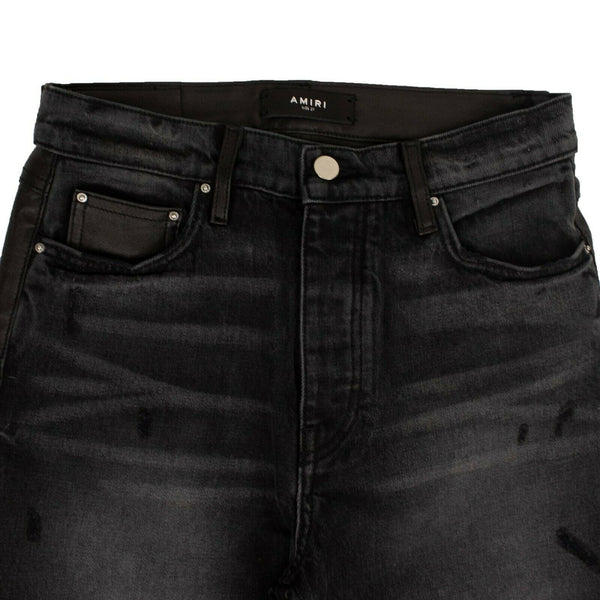 Black Leather Hybrid Cropped Skinny Jeans