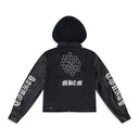 BLACK UNKNOWN CABAN WITH WHITE GRAPHIC DENIM JACKET