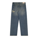 Mid Indigo Repair Destroy Baggy Fit Jeans