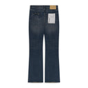 Mid Indigo Alloy Distressed Flared Jeans