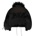 Black Faux Leather Detachable Fur Fringe Bomber Jacket