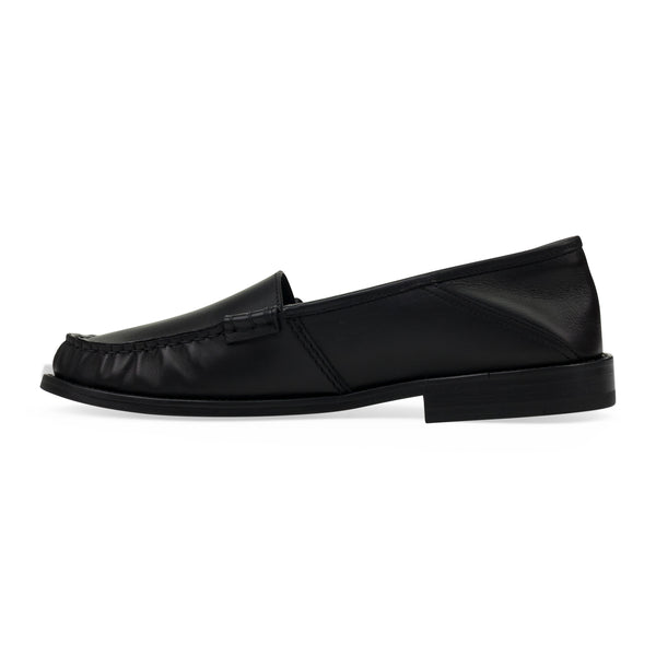 Black Gathered Slip On Loafers
