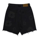 Black Mono Wreath Denim Shorts