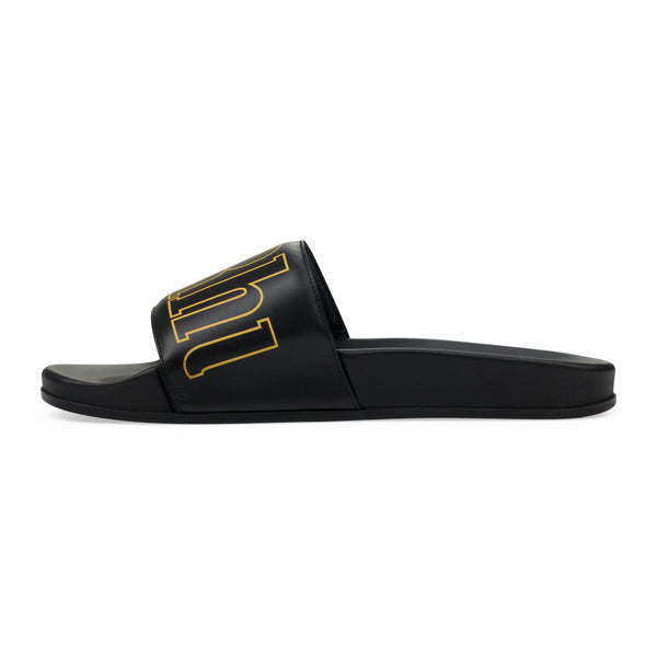 Black Leather Slides