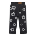 Black Cotton Wreath Rhinestone Jeans