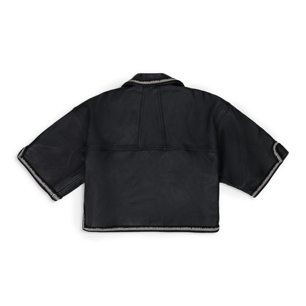 Black Stitched Crop Leather Vest