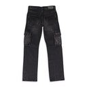 Black P011 Distressed Straight Leg Cargo Jeans