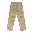 Beige Leather Laser Cut Wreath Work Pants