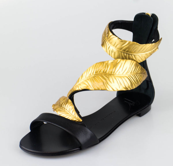 ROLL JETI LEATHER BLACK SANDALS & FLIP-FLOPS