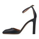 BLACK NERO SCARPE ANKLE STRAP SLIGHTLY SQUARED TOE HEELS
