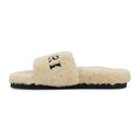 Tan Shearling Fur Logo Slippers