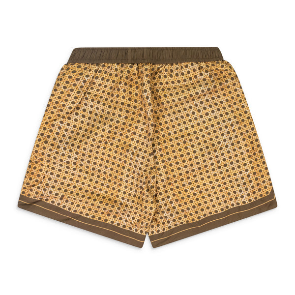Brown Weave Pattern Silk Shorts