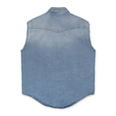 Blue Sleeveless Distressed Denim Shirt