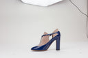 BLUE GARAVANI SCARPE VELVET ANKLE STRAP HEELS