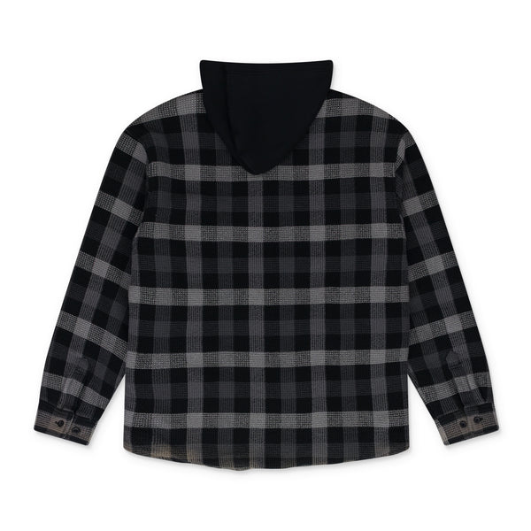 Black Multicolor Plaid Waffle Hooded Jacket
