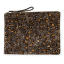 Brown Feather Rockstud Zip Pouch