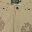 Beige Leather Laser Cut Wreath Work Pants