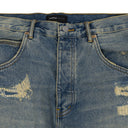 Mid Indigo Repair Destroy Baggy Fit Jeans