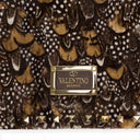 Brown Feather Rockstud Zip Pouch