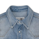 Blue Sleeveless Distressed Denim Shirt