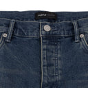 Mid Indigo Alloy Distressed Flared Jeans
