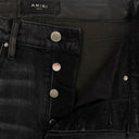 Amiri Crop Straight Lthr Denim Pants - Black