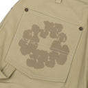 Beige Leather Laser Cut Wreath Work Pants