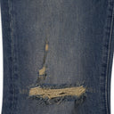 Mid Indigo Alloy Distressed Flared Jeans