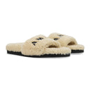 Tan Shearling Fur Logo Slippers