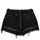 Black Denim Distressed Hem Short Pants