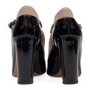 BLACK/TAN SCARPE VELVET ANKLE STRAP HEELS